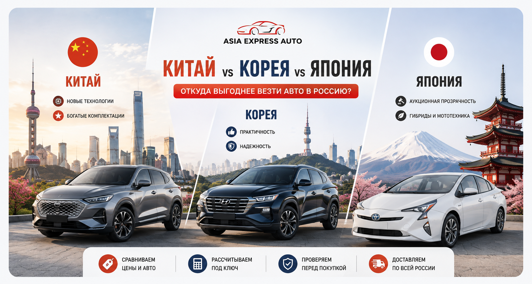 Китай vs Корея vs Япония: откуда выгоднее везти авто в Россию